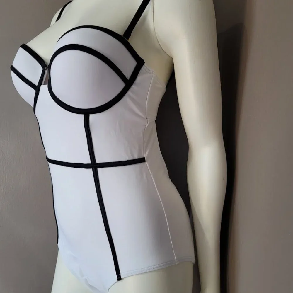 Frederick's of Hollywood Underwire One Piece-Swimsuit White-Medium - Picture 3 of 11